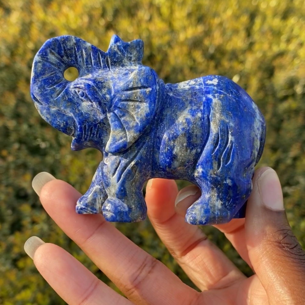 Lapis Lazuli with Pyrite Elephant Carving